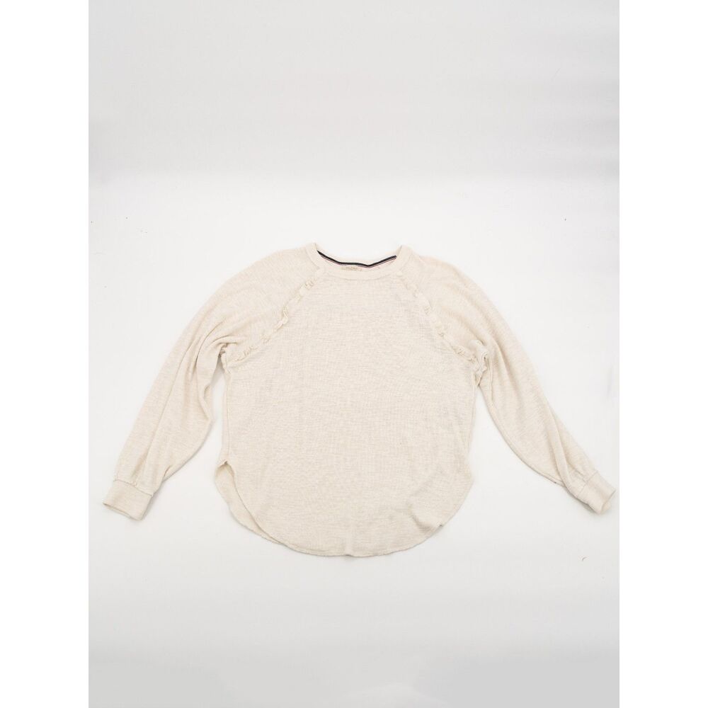 Pilcro Anthropologie Womens XS Long Sleeve Top Cream/Ivory Ruffle Waffle Shirt